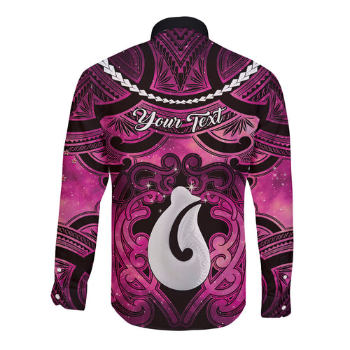 Personalised Maori Matariki Hei Matau Mawhero Long Sleeve Button Shirt Maori Kowhaiwhai Pattern Galaxy