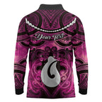 Personalised Maori Matariki Hei Matau Mawhero Long Sleeve Polo Shirt Maori Kowhaiwhai Pattern Galaxy
