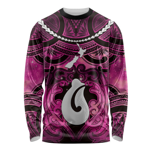Personalised Maori Matariki Hei Matau Mawhero Long Sleeve Shirt Maori Kowhaiwhai Pattern Galaxy