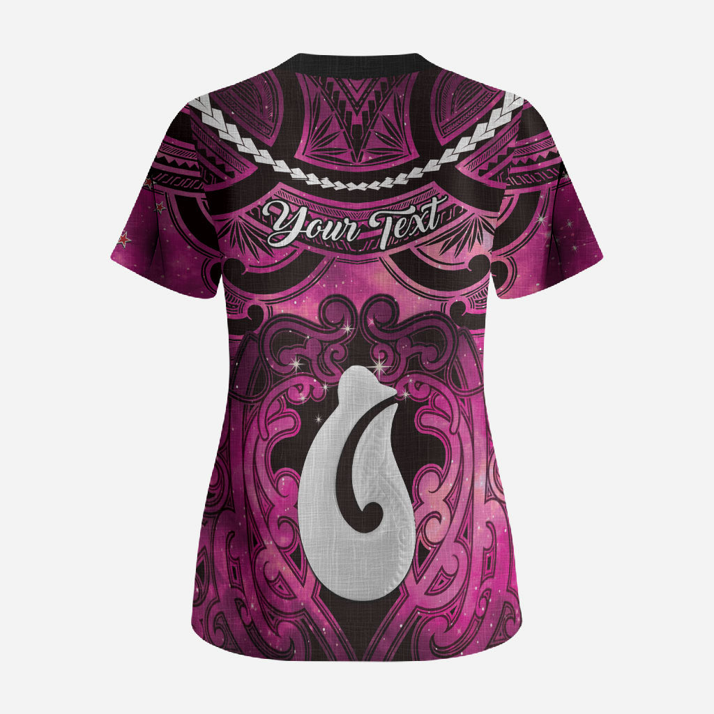 Personalised Maori Matariki Hei Matau Mawhero Scrub Top Maori Kowhaiwhai Pattern Galaxy