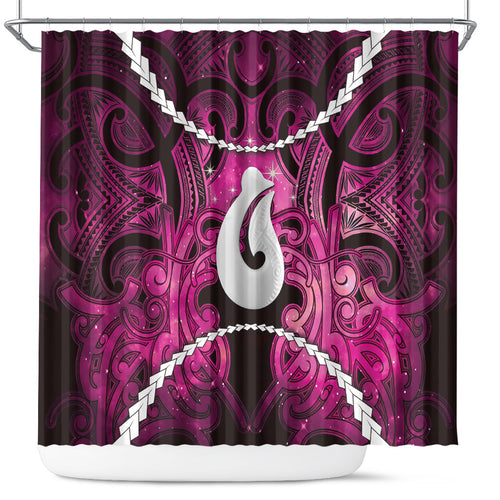 Maori Matariki Hei Matau Mawhero Shower Curtain Maori Kowhaiwhai Pattern Galaxy