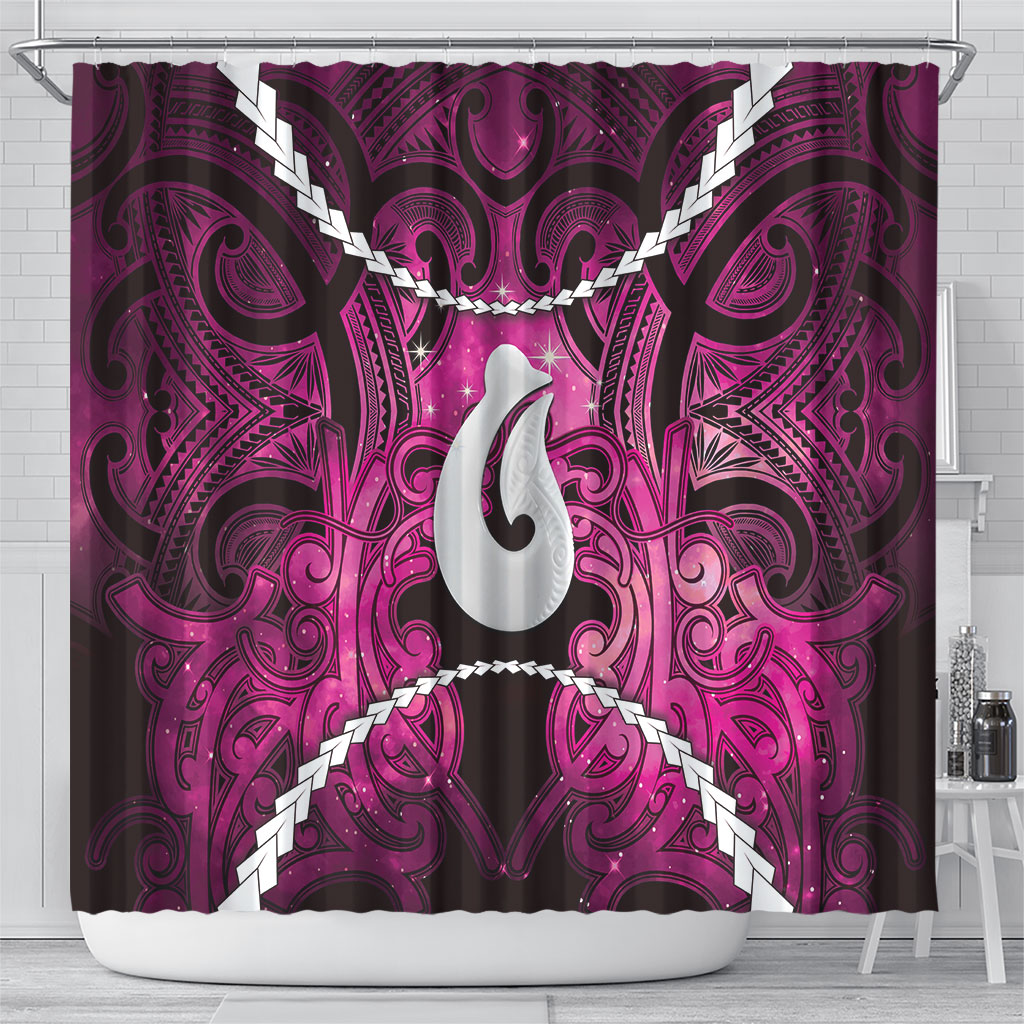 Maori Matariki Hei Matau Mawhero Shower Curtain Maori Kowhaiwhai Pattern Galaxy
