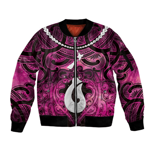 Personalised Maori Matariki Hei Matau Mawhero Sleeve Zip Bomber Jacket Maori Kowhaiwhai Pattern Galaxy