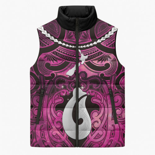 Personalised Maori Matariki Hei Matau Mawhero Sleeveless Puffer Jacket Maori Kowhaiwhai Pattern Galaxy