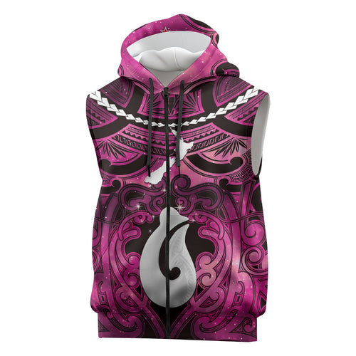 Personalised Maori Matariki Hei Matau Mawhero Sleeveless Zip Hoodie Maori Kowhaiwhai Pattern Galaxy