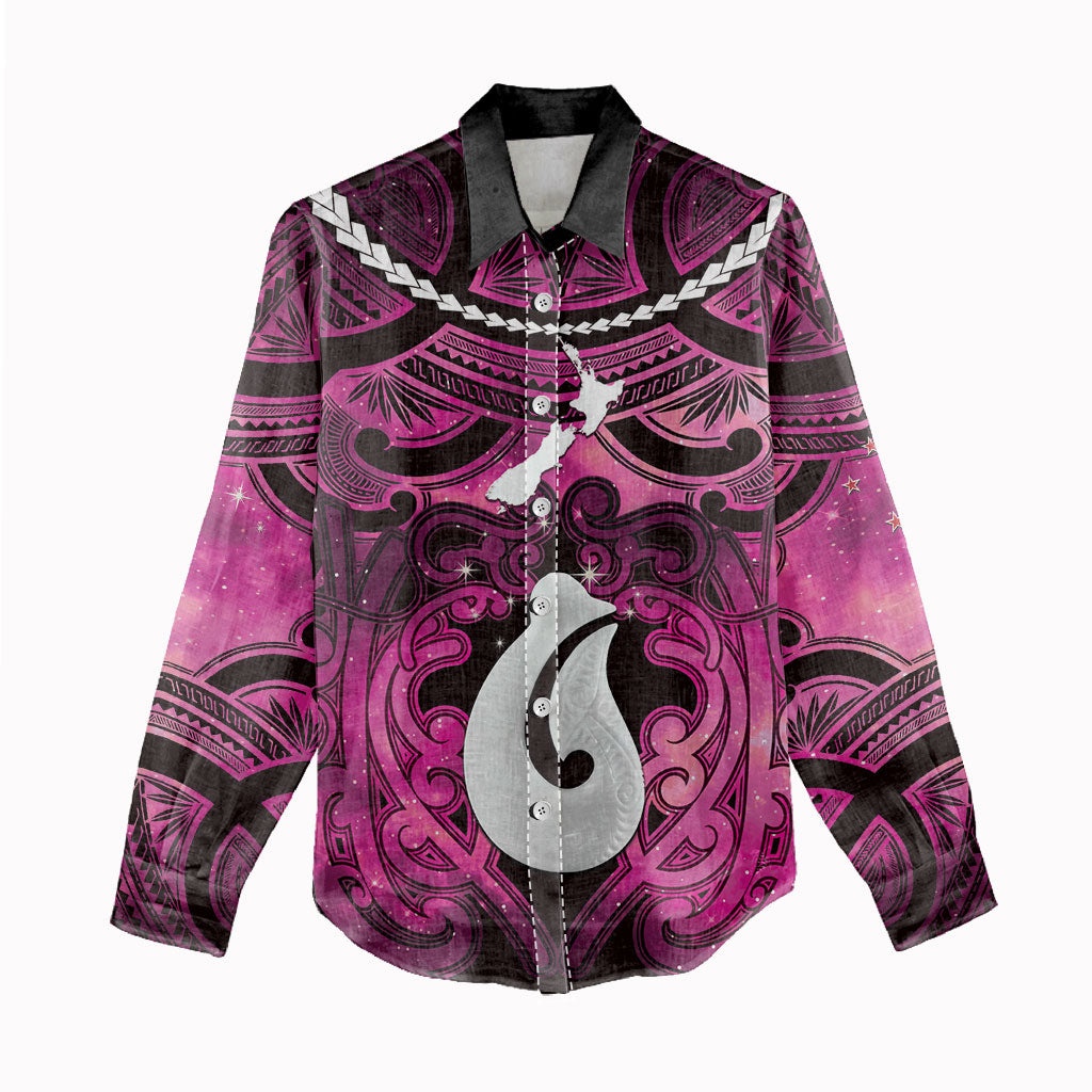 Personalised Maori Matariki Hei Matau Mawhero Women Casual Shirt Maori Kowhaiwhai Pattern Galaxy