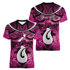 Personalised Maori Matariki Hei Matau Mawhero Women V-Neck T-Shirt Maori Kowhaiwhai Pattern Galaxy