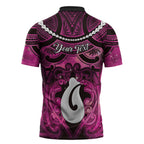 Personalised Maori Matariki Hei Matau Mawhero Zipper Polo Shirt Maori Kowhaiwhai Pattern Galaxy
