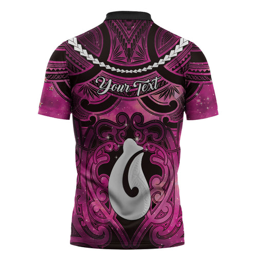 Personalised Maori Matariki Hei Matau Mawhero Zipper Polo Shirt Maori Kowhaiwhai Pattern Galaxy