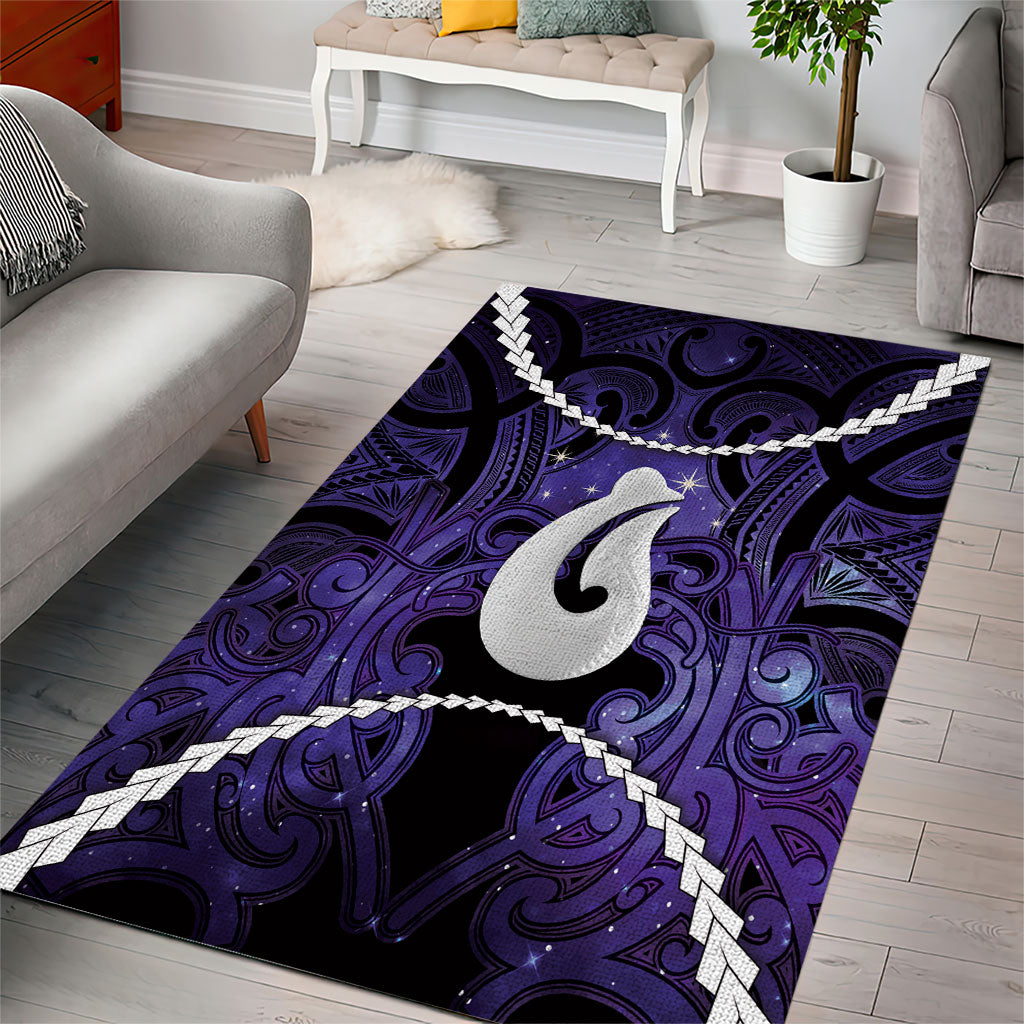 Maori Matariki Hei Matau Waiporoporo Area Rug Maori Kowhaiwhai Pattern Galaxy