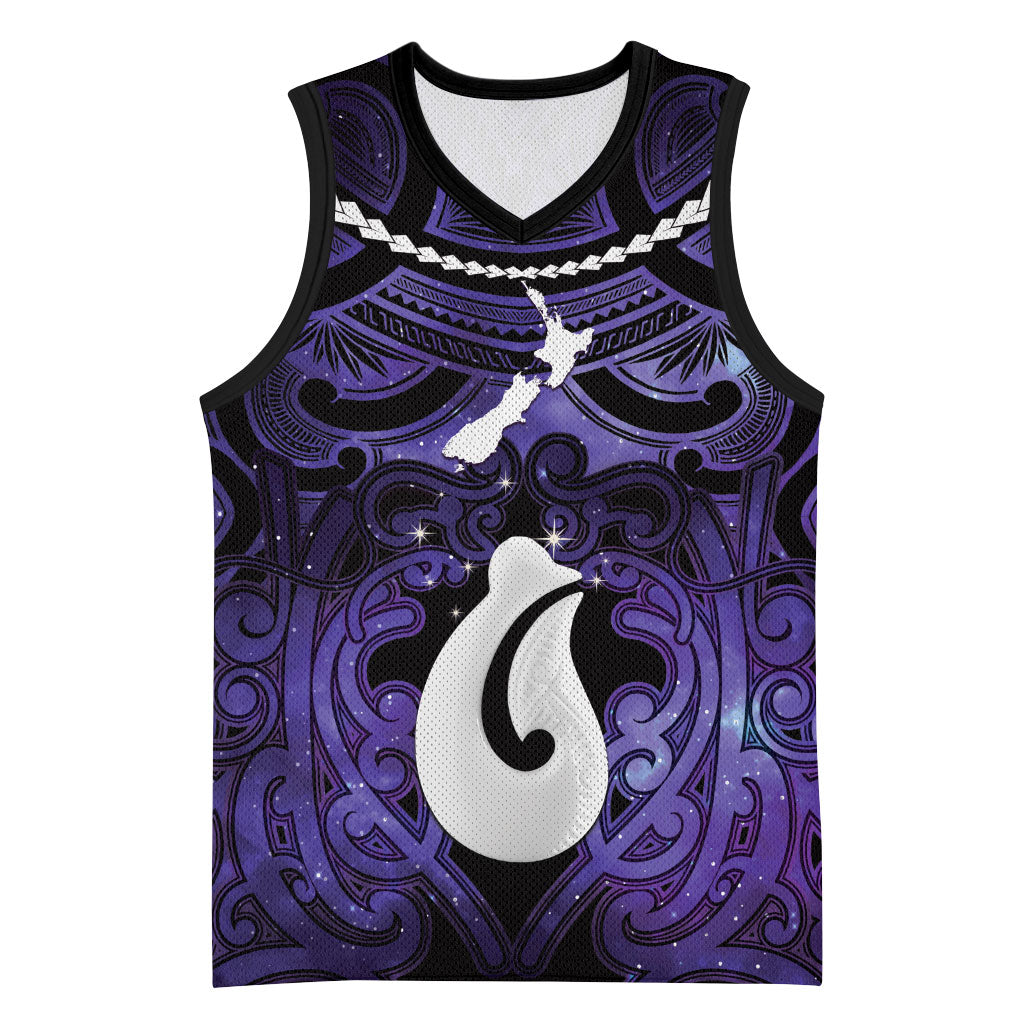 Personalised Maori Matariki Hei Matau Waiporoporo Basketball Jersey Maori Kowhaiwhai Pattern Galaxy