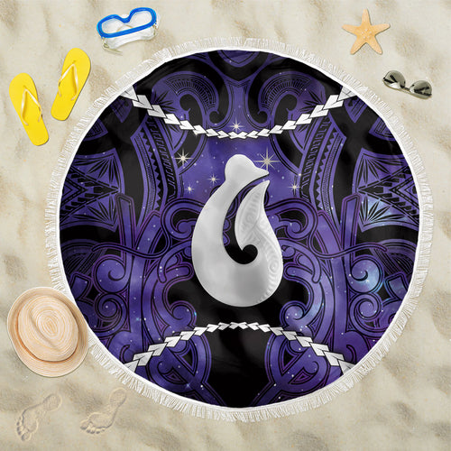 Maori Matariki Hei Matau Waiporoporo Beach Blanket Maori Kowhaiwhai Pattern Galaxy