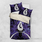 Maori Matariki Hei Matau Waiporoporo Bedding Set Maori Kowhaiwhai Pattern Galaxy