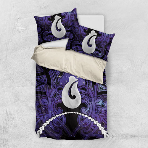 Maori Matariki Hei Matau Waiporoporo Bedding Set Maori Kowhaiwhai Pattern Galaxy