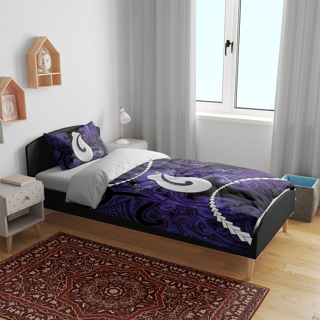 Maori Matariki Hei Matau Waiporoporo Bedding Set Maori Kowhaiwhai Pattern Galaxy