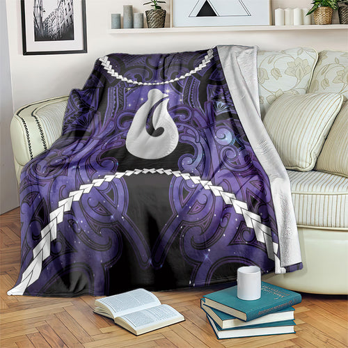 Maori Matariki Hei Matau Waiporoporo Blanket Maori Kowhaiwhai Pattern Galaxy