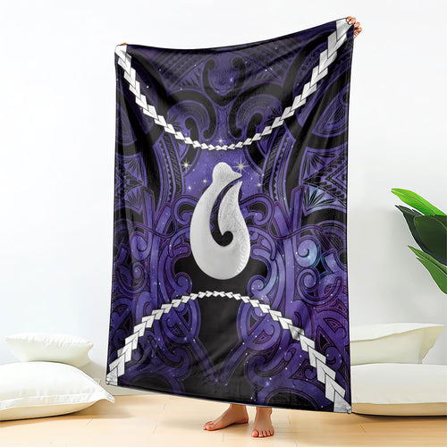 Maori Matariki Hei Matau Waiporoporo Blanket Maori Kowhaiwhai Pattern Galaxy
