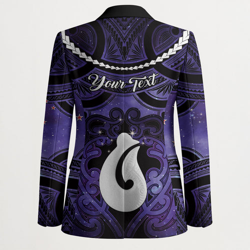 Personalised Maori Matariki Hei Matau Waiporoporo Blazer Maori Kowhaiwhai Pattern Galaxy