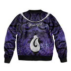 Personalised Maori Matariki Hei Matau Waiporoporo Bomber Jacket Maori Kowhaiwhai Pattern Galaxy