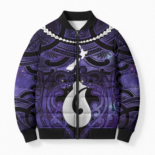 Personalised Maori Matariki Hei Matau Waiporoporo Bomber Puffer Jacket Maori Kowhaiwhai Pattern Galaxy