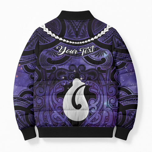 Personalised Maori Matariki Hei Matau Waiporoporo Bomber Puffer Jacket Maori Kowhaiwhai Pattern Galaxy