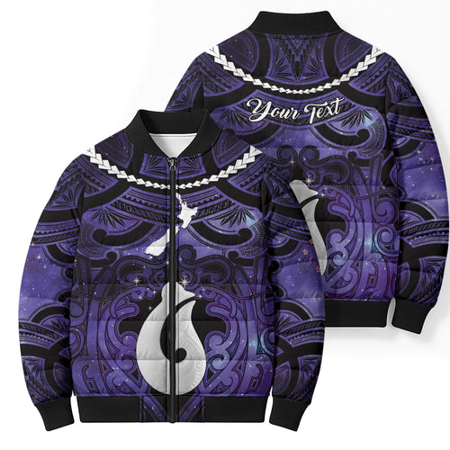 Personalised Maori Matariki Hei Matau Waiporoporo Bomber Puffer Jacket Maori Kowhaiwhai Pattern Galaxy