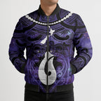 Personalised Maori Matariki Hei Matau Waiporoporo Bomber Puffer Jacket Maori Kowhaiwhai Pattern Galaxy