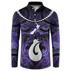 Personalised Maori Matariki Hei Matau Waiporoporo Button Sweatshirt Maori Kowhaiwhai Pattern Galaxy