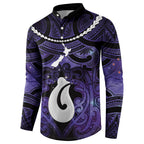 Personalised Maori Matariki Hei Matau Waiporoporo Button Sweatshirt Maori Kowhaiwhai Pattern Galaxy
