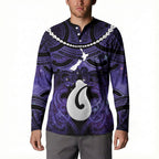 Personalised Maori Matariki Hei Matau Waiporoporo Button Sweatshirt Maori Kowhaiwhai Pattern Galaxy