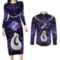 Personalised Maori Matariki Hei Matau Waiporoporo Couples Matching Long Sleeve Bodycon Dress and Long Sleeve Button Shirt Maori Kowhaiwhai Pattern Galaxy