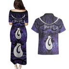 Personalised Maori Matariki Hei Matau Waiporoporo Couples Matching Puletasi and Hawaiian Shirt Maori Kowhaiwhai Pattern Galaxy
