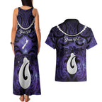 Personalised Maori Matariki Hei Matau Waiporoporo Couples Matching Tank Maxi Dress and Hawaiian Shirt Maori Kowhaiwhai Pattern Galaxy