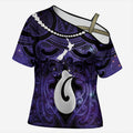 Personalised Maori Matariki Hei Matau Waiporoporo Cross Shoulder Shirt Maori Kowhaiwhai Pattern Galaxy