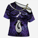 Personalised Maori Matariki Hei Matau Waiporoporo Cross Shoulder Shirt Maori Kowhaiwhai Pattern Galaxy
