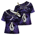 Personalised Maori Matariki Hei Matau Waiporoporo Cross Shoulder Shirt Maori Kowhaiwhai Pattern Galaxy