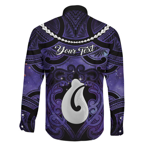 Personalised Maori Matariki Hei Matau Waiporoporo Family Matching Long Sleeve Bodycon Dress and Hawaiian Shirt Maori Kowhaiwhai Pattern Galaxy