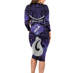 Personalised Maori Matariki Hei Matau Waiporoporo Family Matching Long Sleeve Bodycon Dress and Hawaiian Shirt Maori Kowhaiwhai Pattern Galaxy