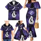 Personalised Maori Matariki Hei Matau Waiporoporo Family Matching Mermaid Dress and Hawaiian Shirt Maori Kowhaiwhai Pattern Galaxy