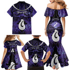 Personalised Maori Matariki Hei Matau Waiporoporo Family Matching Mermaid Dress and Hawaiian Shirt Maori Kowhaiwhai Pattern Galaxy