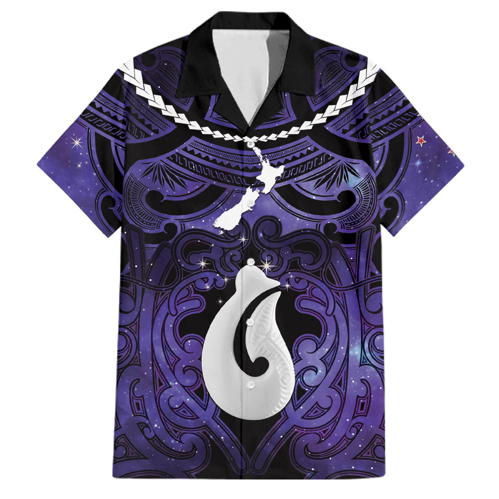 Personalised Maori Matariki Hei Matau Waiporoporo Family Matching Off Shoulder Maxi Dress and Hawaiian Shirt Maori Kowhaiwhai Pattern Galaxy