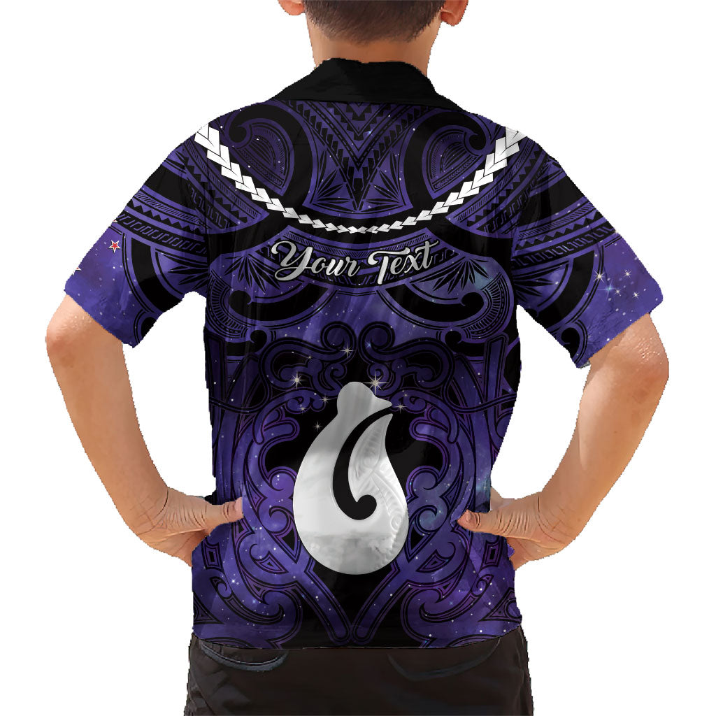 Personalised Maori Matariki Hei Matau Waiporoporo Family Matching Off Shoulder Short Dress and Hawaiian Shirt Maori Kowhaiwhai Pattern Galaxy