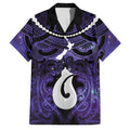 Personalised Maori Matariki Hei Matau Waiporoporo Family Matching Off Shoulder Short Dress and Hawaiian Shirt Maori Kowhaiwhai Pattern Galaxy