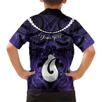 Personalised Maori Matariki Hei Matau Waiporoporo Family Matching Puletasi and Hawaiian Shirt Maori Kowhaiwhai Pattern Galaxy