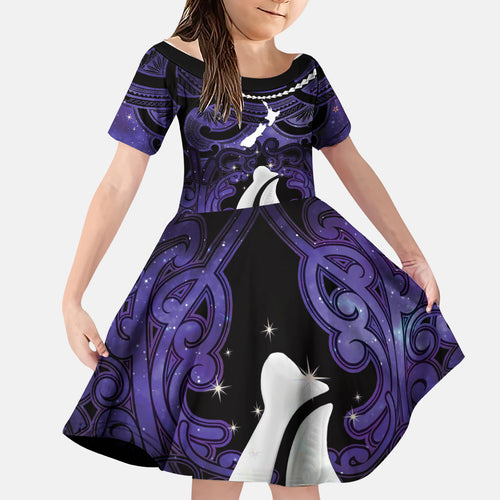 Personalised Maori Matariki Hei Matau Waiporoporo Family Matching Puletasi and Hawaiian Shirt Maori Kowhaiwhai Pattern Galaxy