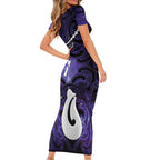 Personalised Maori Matariki Hei Matau Waiporoporo Family Matching Short Sleeve Bodycon Dress and Hawaiian Shirt Maori Kowhaiwhai Pattern Galaxy