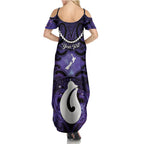 Personalised Maori Matariki Hei Matau Waiporoporo Family Matching Summer Maxi Dress and Hawaiian Shirt Maori Kowhaiwhai Pattern Galaxy