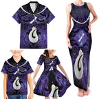 Personalised Maori Matariki Hei Matau Waiporoporo Family Matching Tank Maxi Dress and Hawaiian Shirt Maori Kowhaiwhai Pattern Galaxy