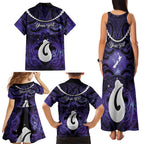 Personalised Maori Matariki Hei Matau Waiporoporo Family Matching Tank Maxi Dress and Hawaiian Shirt Maori Kowhaiwhai Pattern Galaxy