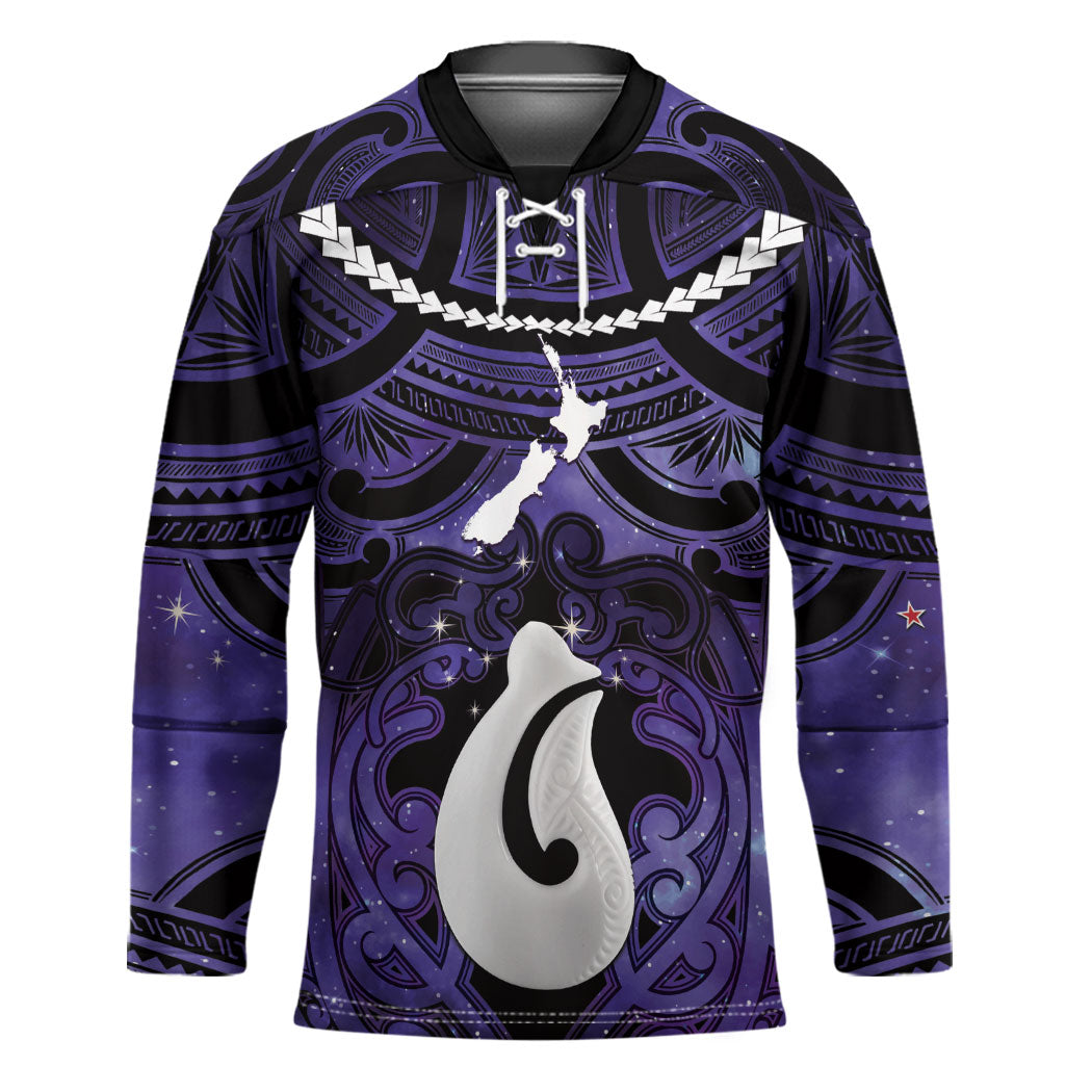Personalised Maori Matariki Hei Matau Waiporoporo Hockey Jersey Maori Kowhaiwhai Pattern Galaxy